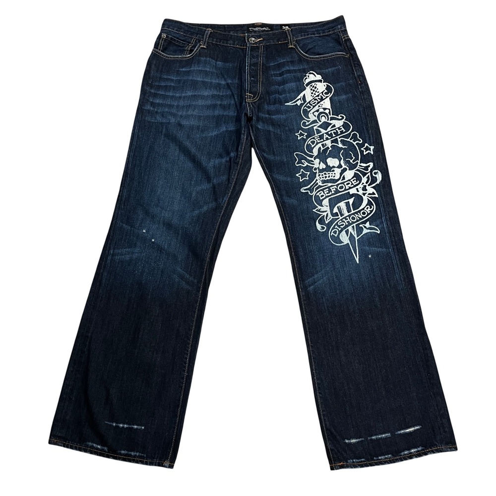 Vintage Y2K Christian Audigier Ed Hardy Death Before Dishonor Jeans 38x34 Tattoo